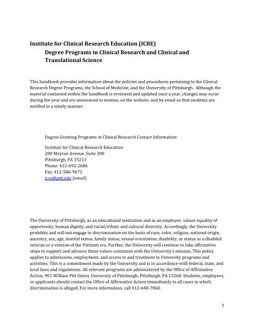 Student Handbook - Institute for Clinical Research Education