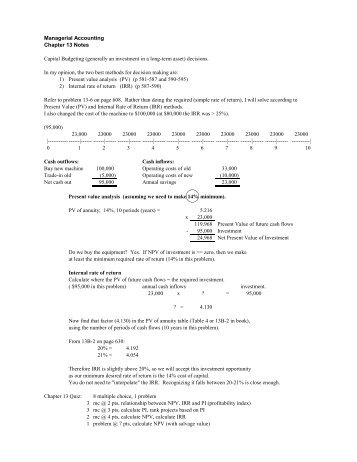 Managerial Accounting Chapter 13 Notes Capital Budgeting ...