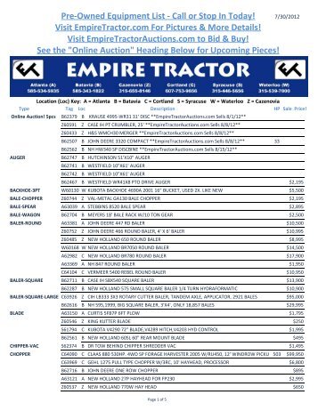 Pre-Owned Equipment List - Call or Stop In Today ... - Empire Tractor