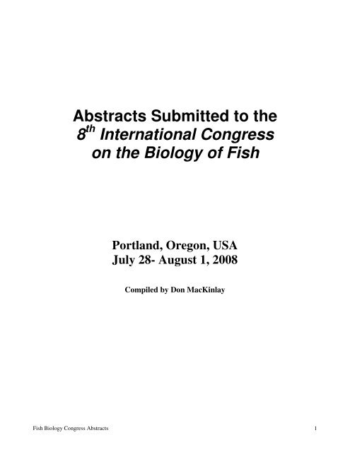 Abstracts Submitted to the 8 International Congress on the Biology ...