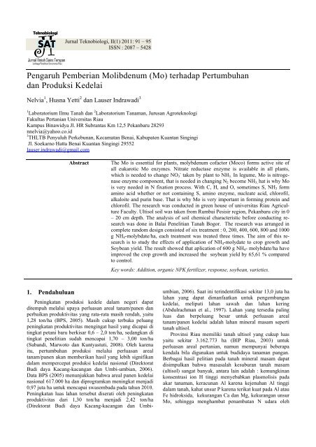 Pengaruh Pemberian Molibdenum (Mo) - perpustakaan universitas ...