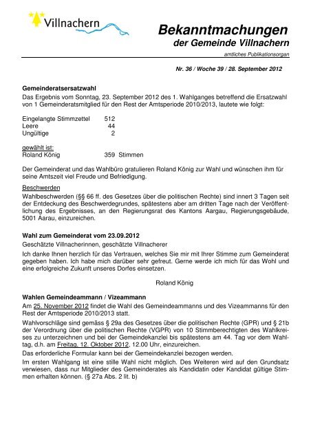 Nr. 36 / Woche 39 / 28. September 2012 - Gemeinde Villnachern
