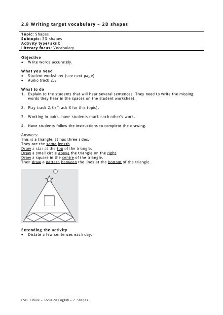 2.8 Writing target vocabulary â 2D shapes - English Online