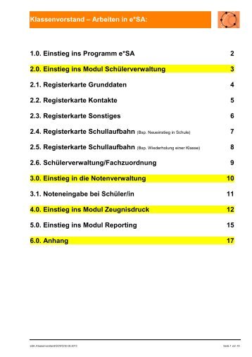 Klassenvorstand â€“ Arbeiten in e*SA: 1.0. Einstieg ins Programm e ...