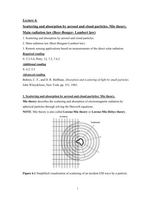 Scattering and absorption by aerosol and cloud particles. Mie theory ...