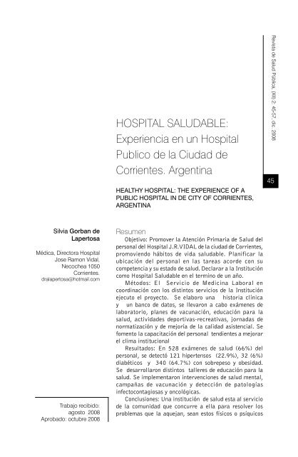HOSPITAL SALUDABLE - Escuela de Salud PÃºblica