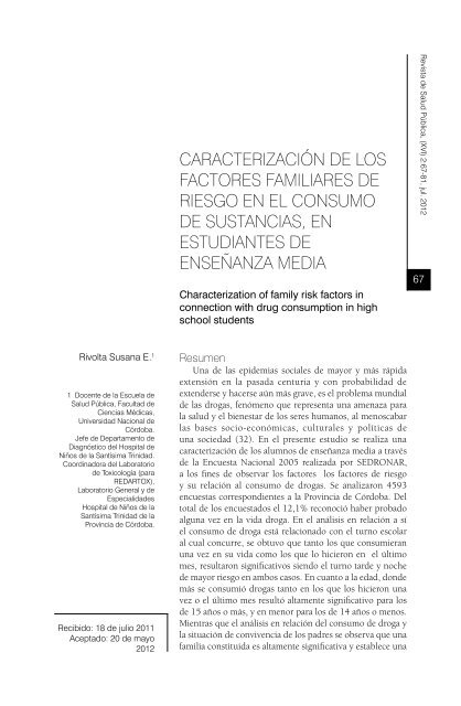 CaracterizaciÃ³n de los factores familiares de riesgo en el consumo ...