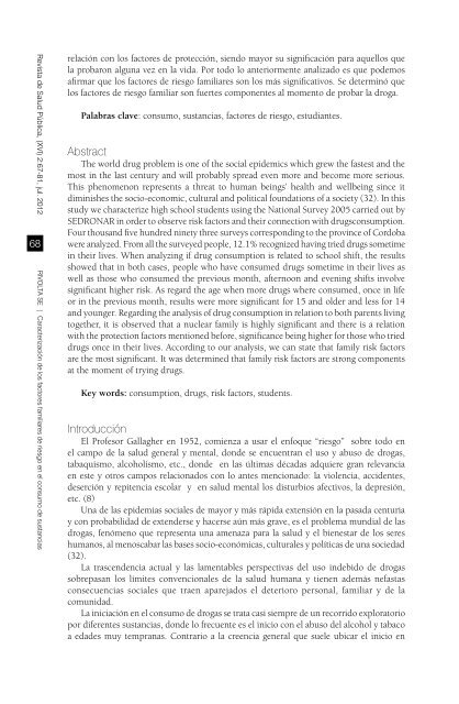 CaracterizaciÃ³n de los factores familiares de riesgo en el consumo ...