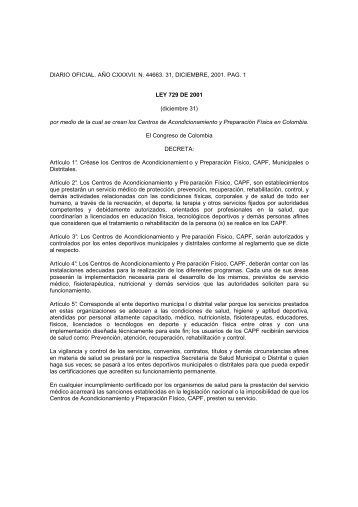 DIARIO OFICIAL. AÃO CXXXVII. N. 44663. 31, DICIEMBRE, 2001 ...