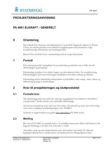 PA 4001 Elkraft generelt - Statsbygg