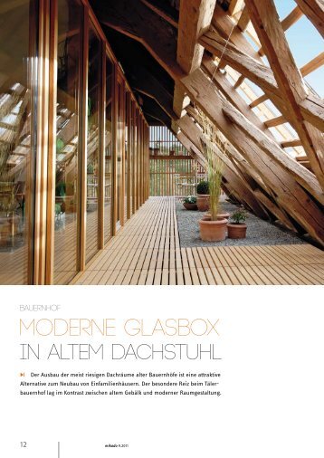 Moderne Glasbox in altem Dachstuhl - lehmann_holz_bauten