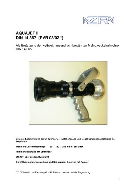 AQUAJET II DIN 14 367 (PVR 08/02 *) - ZR Armaturen GmbH