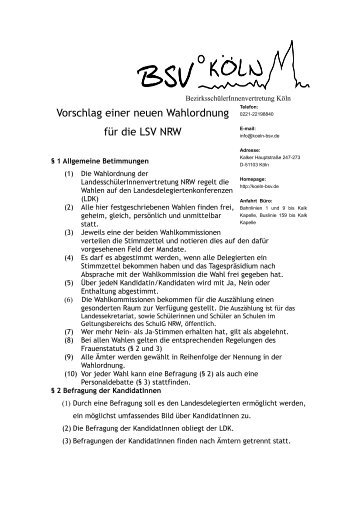 Vorschlag einer neuen Wahlordnung fÃ¼r die LSV NRW