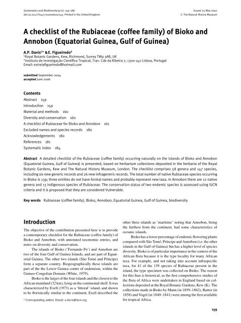 A checklist of the Rubiaceae (coffee family) of Bioko and Annobon ...