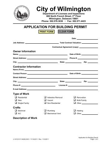 application for building permit - City of Wilmington, Delaware