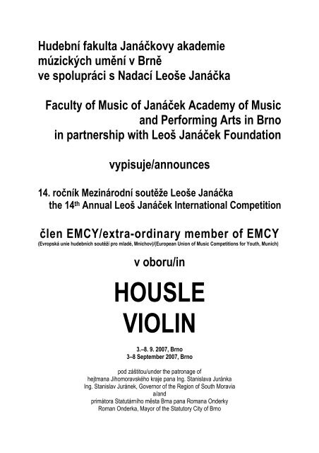 HOUSLE VIOLIN - JanÃ¡Ä kova akademie mÃºzickÃ½ch umÄ›nÃ v BrnÄ›