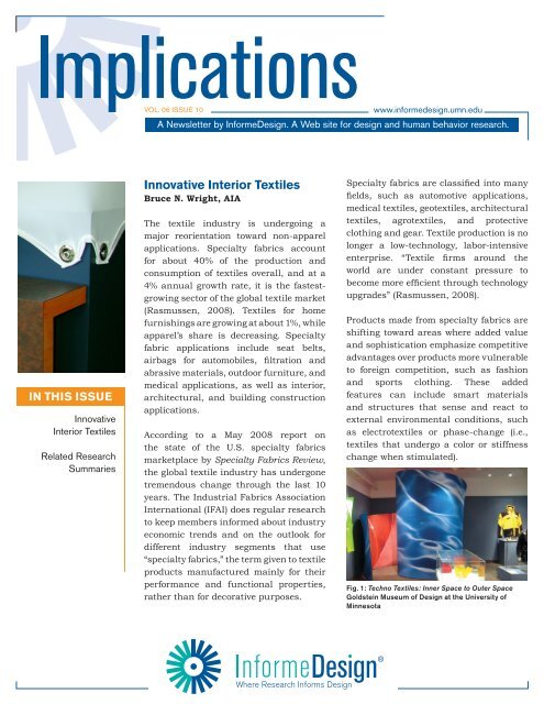 Innovative Interior Textiles: Vol. 6, Issue 10 - InformeDesign