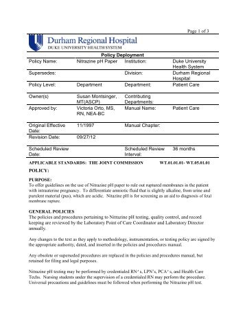 Nitrazine Paper - Point of Care Testing - Duke University