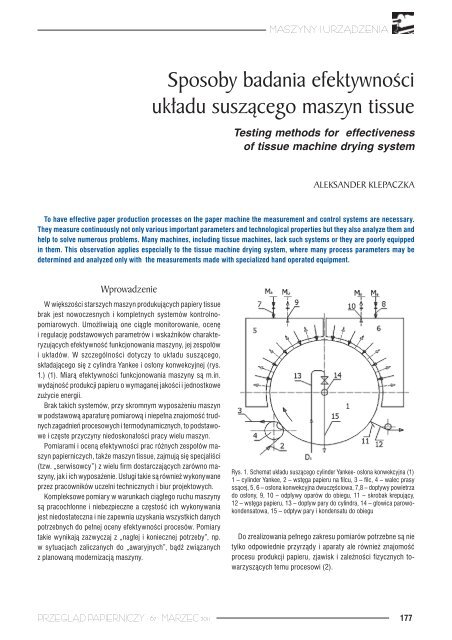 Sposoby badania efektywnoÅci ukÅadu suszÄcego maszyn tissue