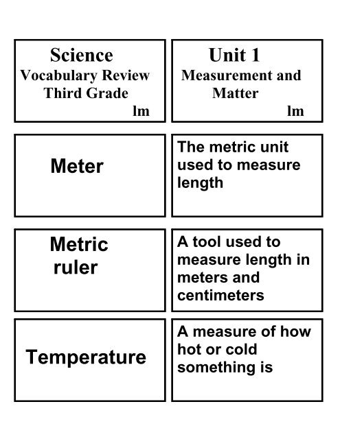Meter Metric ruler Science Unit 1 Meter Metric ruler Temperature