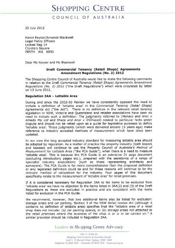 WA Commercial Tenancy (Retail Shops) Amendment Submission