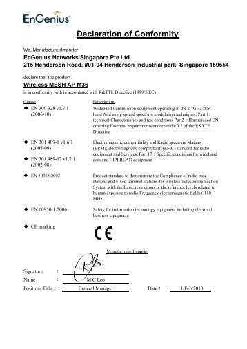 M36 CE declaration of conformity - EnGenius Networks Singapore ...