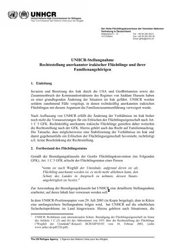 Stellungnahme zur Rechtsstellung anerkannter ... - UNHCR