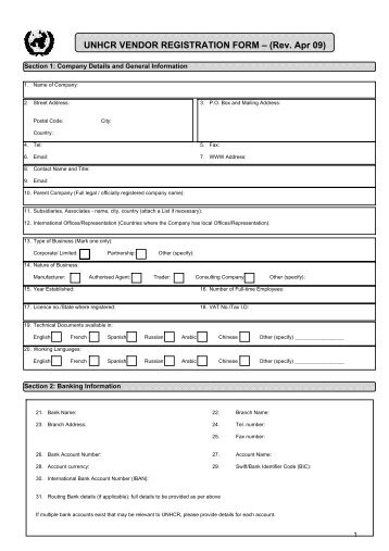 Common Supplier Registration Form - UNHCR