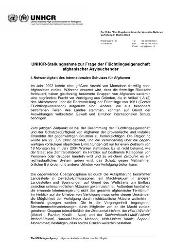 Afghanistan: Stellungnahme zur Frage der ... - UNHCR