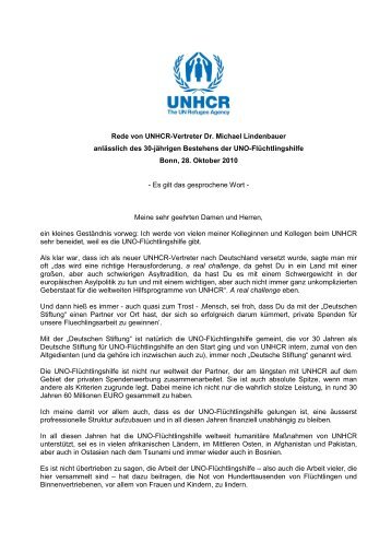 Rede von UNHCR-Vertreter Dr. Michael Lindenbauer anlÃ¤sslich des ...