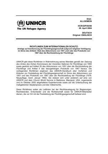 Richtlinien zum internationalen Schutz, Nr. 6 - UNHCR