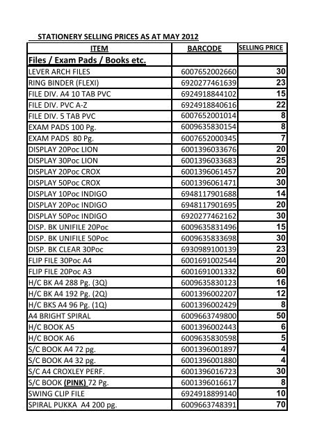 2013 Stationery Selling Prices Excel.pdf