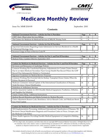 The Medicare Monthly Review, MMR-2010-09, September ... - CGS