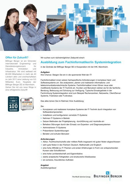 Ausbildung zum Fachinformatiker/in Systemintegration - Bilfinger