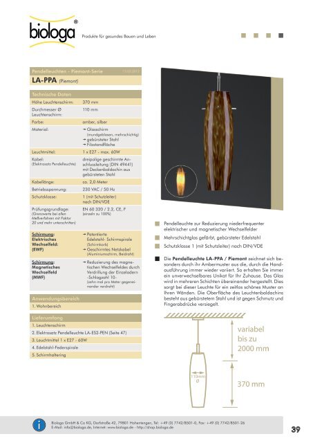 Biologa Geschirmte Leuchten 2012