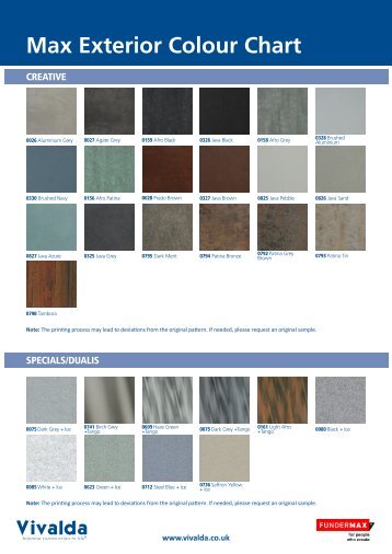 Max Exterior Colour Chart - Vivalda