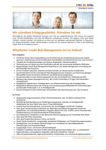 Mitarbeiter Credit Risk Management - ING DiBa Direktbank Austria