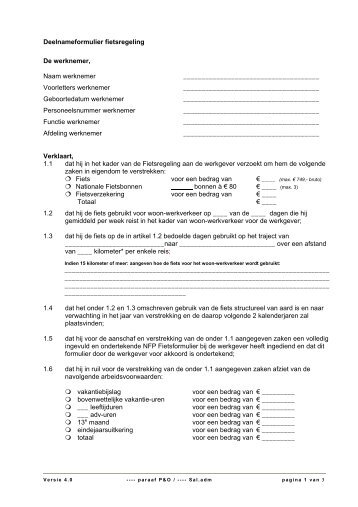 Deelnameformulier Fietsregeling Sportsector - WOS