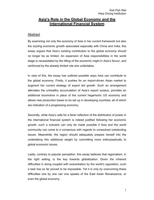 Mr Koh Poh Wei Economic Society Of Singapore