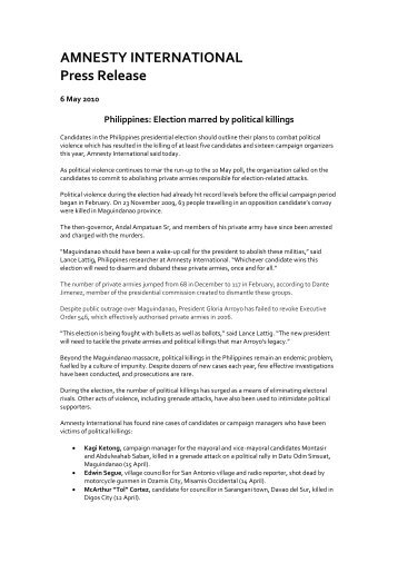 Philippines: Elections marred by surge in political killings - amnesty ...