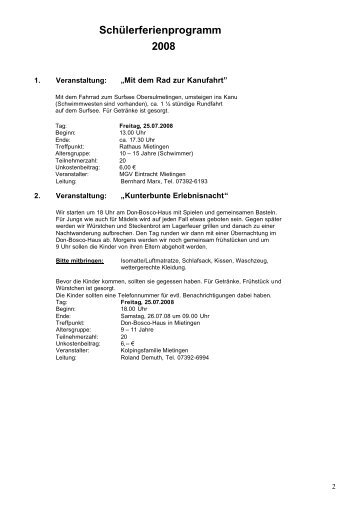 Schülerferienprogramm 2008 - Mietingen