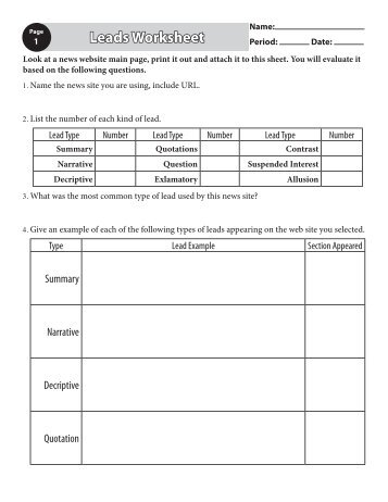 Activity: Leads Worksheet PDF
