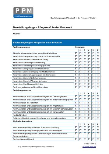 Beurteilungsbogen Pflegekraft in der Probezeit
