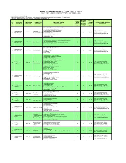 KURSUS JANGKA PENDEK DI ADTEC TAIPING TAHUN 2013/2014