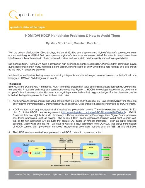 HDMI/DVI HDCP Handshake Problems &amp; How to ... - Quantum Data