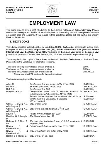 EMPLOYMENT LAW - Institute of Advanced Legal Studies