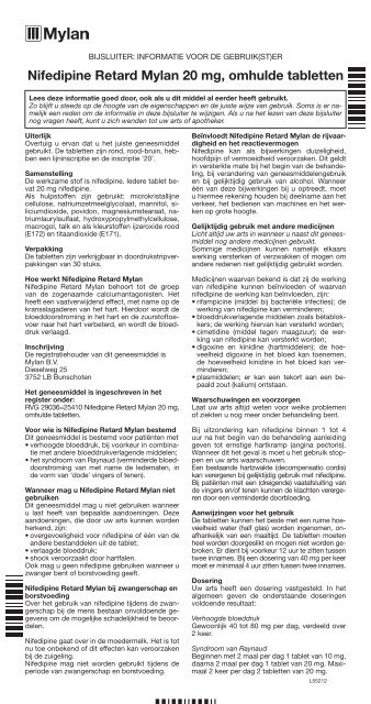 Nifedipine Retard Mylan 20 mg, omhulde tabletten - Mylan BV