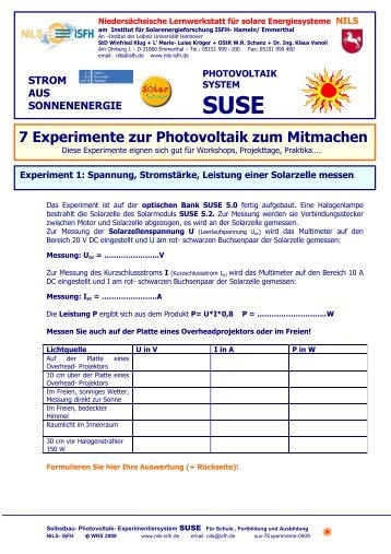 7 7 Experimente zur Photovoltaik zum Mitmachen - NILS ISFH