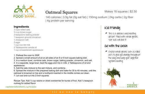 Oatmeal Squares - Capital Area Food Bank