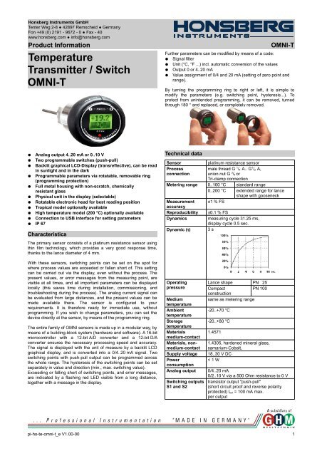 Temperatur-Transmitter / Schalter OMNI-T